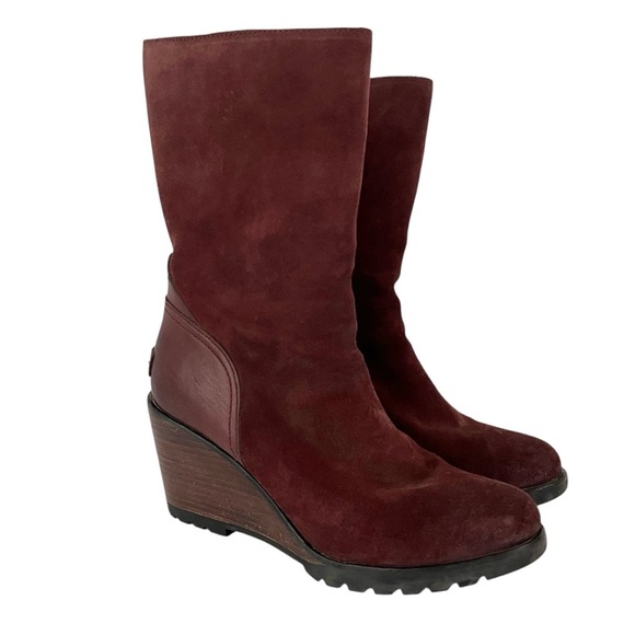 Sorel After Hours Wedge Boots Sz 9 Mid Calf Waterproof Suede Burgundy NL2556-628 - Picture 1 of 12